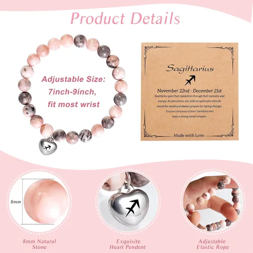 Vista 2 de CowCity Pulsera de Capricornio, regalos del zodiaco, pulseras de cuentas de piedra natural, Capricornio, Acuario, Escorpio, Leo, Piscis, Aries