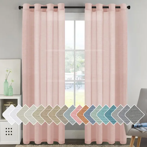 Vista 36 de H.VERSAILTEX Cortinas de lino de mezcla natural para sala de estar/cortinas de lino semitransparentes reductoras de luz de 54 pulgadas de largo