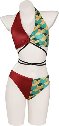 Vista 2 de Demon Kamado Nezuko - Traje de baño de verano para mujer traje de baño Kanroji Mitsuri traje de baño de anime Kimetsu no Yaiba Cosplay