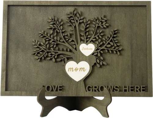Vista 49 de Árbol genealógico con etiqueta de corazón, placas de madera grabadas personalizadas, regalos personalizados para madres, padres, escritorio, nombres