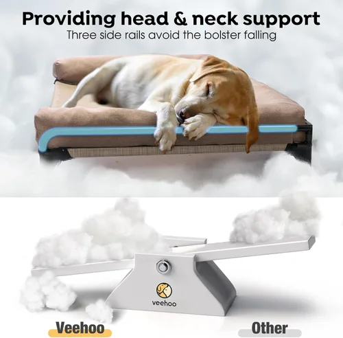 Vista 2 de Veehoo Cama Elevada para Perros - Cama Cot Refrescante para Exteriores para Perros de Tamaño Mediano con Cerca de Tres Lados, Cuna Elevada