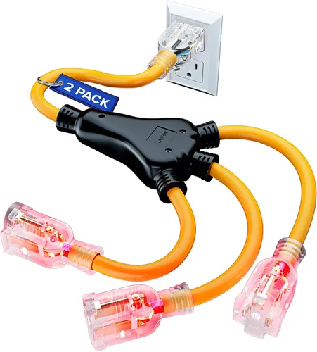 Vista 9 de Divisor de cable de extensión SJTW de alimentación 2 en 1 con función de bloqueo de 1.5 pies, calibre 16