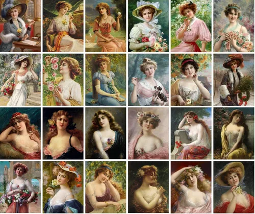 Vista 2 de PIXILUV Postales vintage 24 piezas joven mujer victoriana antiguo museo pintura arte por Emile Retro Poster REPRINT