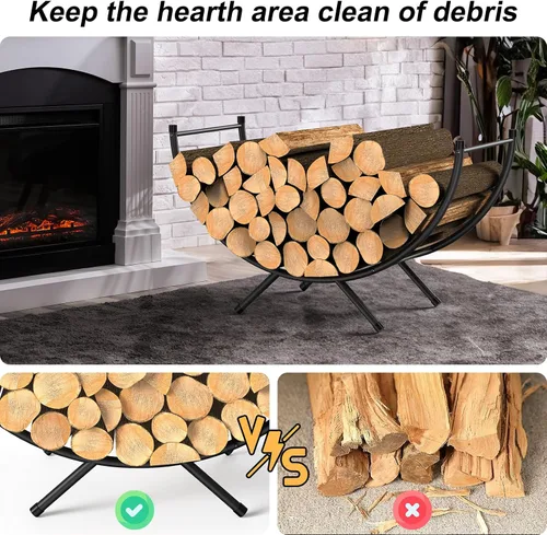 Vista 6 de NANANARDOSO Estante curvado para leña, soporte de troncos de chimenea de metal con recubrimiento de polvo de 24 pulgadas para almacenamiento
