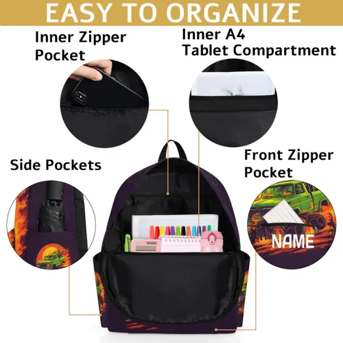 Vista 4 de Mochila personalizada para niños, mochila personalizada para niños preescolares para jardín de infantes, guardería, mochila escolar, Cool Truck