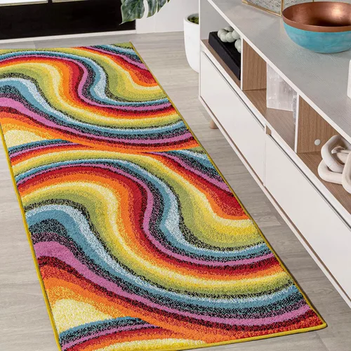 Vista 10 de JONATHAN Y Flow - Alfombra abstracta de 2 x 8 pulgadas, azul/mostaza/gris, moderna, costera, fácil de limpiar, para sala de estar, dormitorio
