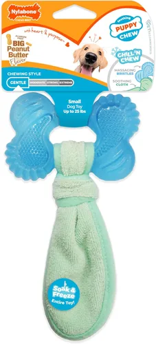 Vista 10 de Nylabone Juguete masticable para cachorros con textura para nudillos y huesos, pequeño Lamb & apple flavor, freezable for added comfort, turns