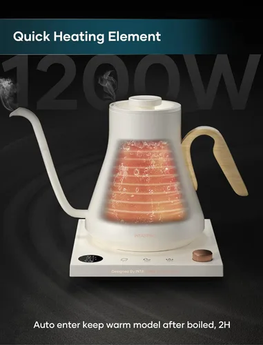 Vista 5 de INTASTING - Hervidor eléctrico de cuello de cisne, control de temperatura preciso ±1℉, interior de acero inoxidable, calentamiento rápido para café
