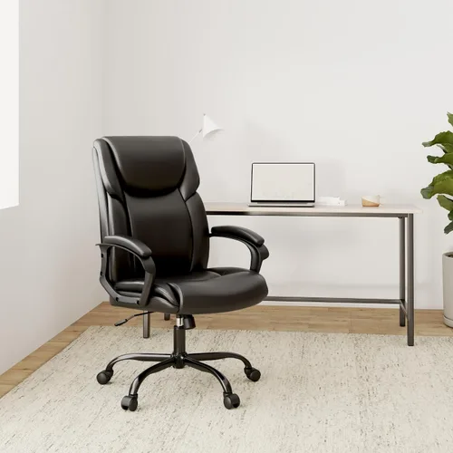 Vista 2 de ZUNMOS Escritorio ejecutivo para oficina en casa, con respaldo alto, altura ajustable y giratoria, silla de soporte lumbar para cabeza, cuero negro