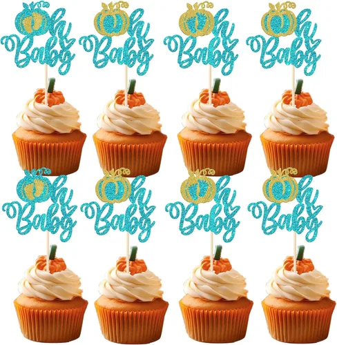 Vista 15 de Rsstarxi Paquete de 36 adornos para cupcakes de calabaza pequeña, revelación de género, baby shower, fiesta, decoración de tartas, calabaza