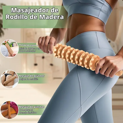 Vista 2 de AICNLY 6 herramientas de masaje de terapia de madera para moldear el cuerpo, rodillo corporal multifuncional para anticelulitis y dolor muscular