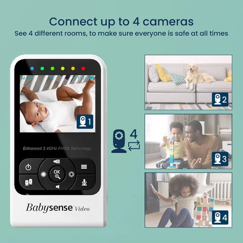 Vista 5 de Babysense - Monitor de video para bebé con cámara digital, monitor sin interferencias con visión nocturna por infrarrojos, comunicación de dos vías