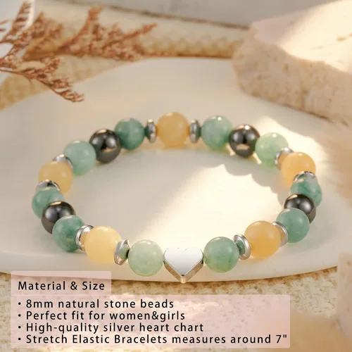 Vista 4 de HGDEER 13161821304050607080 Birthday Gifts for Girls Women, Natural Stone Heart Bracelets for Mom Auntie Wife Friend Sister