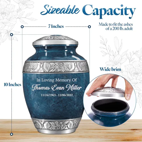 Vista 4 de Urna de cremación personalizada para cenizas humanas adultas, nombre grabado personalizado, conmemorativo funerario grande hecho a mano con diseño