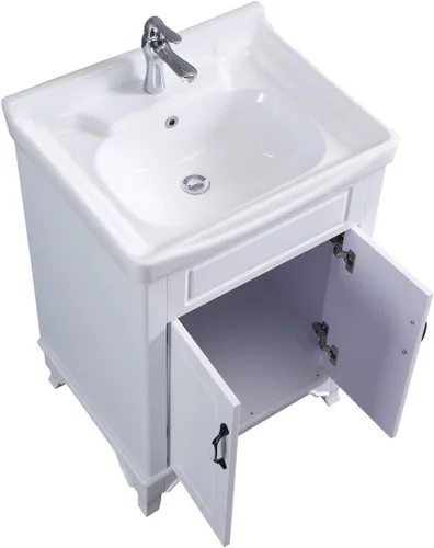 Vista 9 de Renovators Supply Manufacturing Adeline Mueble de tocador blanco de madera con lavabo 24.25" de ancho, juego de lavamanos independiente grande