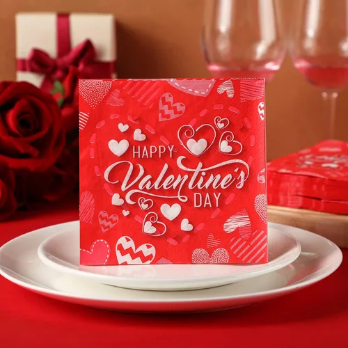 Vista 4 de Servilletas de papel desechables para el día de San Valentín, 200 unidades, 2 capas, para almuerzo, cena, decoración del día de San Valentín