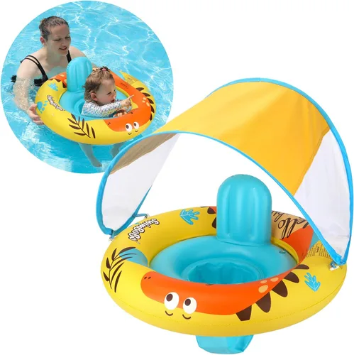 Vista 10 de Flotador inflable de natación para bebé con asiento seguro y toldo para niños de 6 a 36 meses beige dog
