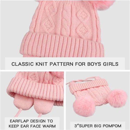 Vista 5 de JANGANNSA Lindo gorro de punto para niños y niñas, gorro de invierno cálido con orejera, gorro para bebé