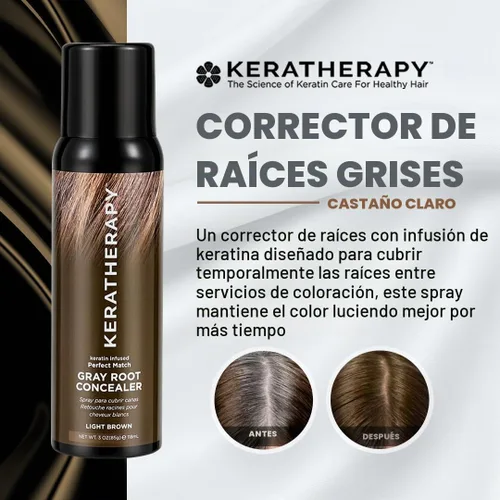 Vista 2 de Keratherapy Spray corrector de raíces grises con infusión de queratina, marrón claro, 3 onzas, 4.0 fl oz, spray para ocultar raíces grises, terapia