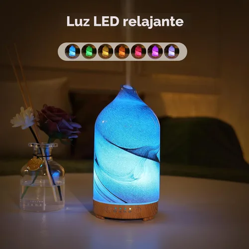 Vista 2 de Difusor de aceite esencial soplado a mano de vidrio, difusor de aromaterapia - difusor de aroma ultrasónico de niebla fría, silencioso con apagado