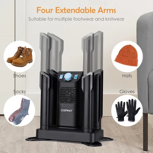 Vista 5 de COSTWAY Secador de botas, secadora de zapatos con temporizador de 180 minutos y soplador de calefacción, desinfección con ozono, diseño extensible