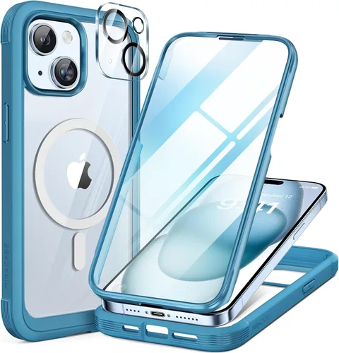 Vista 58 de Miracase - Funda magnética para iPhone 13 Pro Max de 6.7 pulgadas (compatible con MagSafe), transparente, completo, protector de pantalla de vidrio