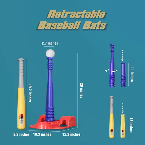 Vista 5 de BELLOCHIDDO Juego de pelotas para niños Los juegos de béisbol incluyen bate de béisbol retráctil bases de béisbol y 6 pelotas juguetes deportivos