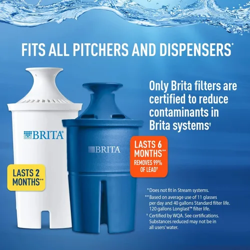 Vista 7 de Brita Dispensador de filtro de agua XL para grifo y agua potable con 4 filtros estándar, dura 2 meses cada uno, capacidad de 27 tazas, sin BPA, gris