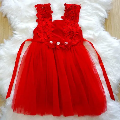 Vista 2 de BGFKS Vestido de encaje de flores para bebé, elegante, vestido de tul para boda, fiesta de cumpleaños.