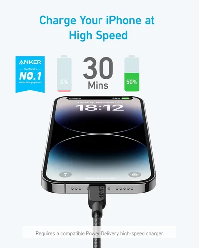 Vista 2 de Anker - Cable USB C a Lightning 310, cable con certificación MFi (3 pies, negro) Para iPhone 14 Series y más (cargador no incluido)