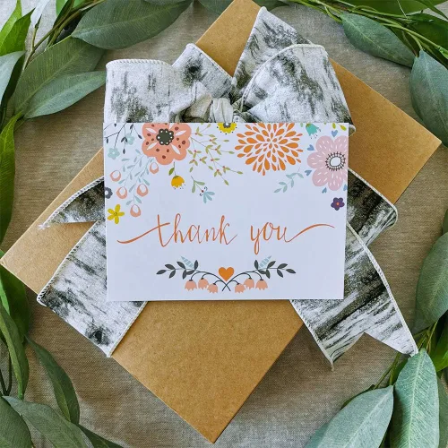 Vista 6 de 150 juegos de tarjetas de agradecimiento en blanco a granel con sobres, calcomanías, surtido de 6 diseños de caligrafía de acuarela floral, tarjetas