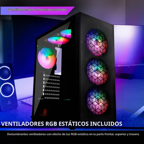 Vista 2 de RAIDMAX X921 Mesh Airflow ATX Mid Tower Gaming PC Case, 6 ventiladores de color RGB estáticos de 4.724 in preinstalados, panel lateral de vidrio