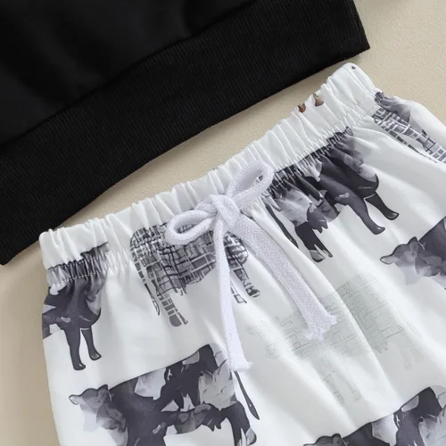 Vista 6 de Omkzanbi 2 piezas de ropa de otoño e invierno para bebé, sudadera de manga larga con cuello redondo, pantalones deportivos para el oeste