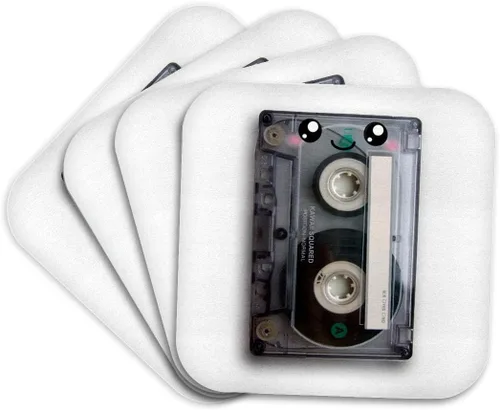 Vista 10 de 3dRose Cute Happy Cassette Tape - Retro Music 80s Eighties 90s - Kawaii Smiling face - Smiling Sweet Cartoo Set of 4 Ceramic Tile Coasters