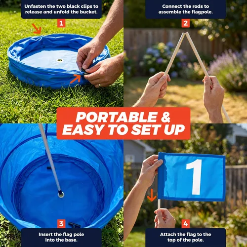 Vista 8 de TOY Life Juego de cubo de golf, juego de golf de 3 agujeros para adultos, familia y niños, campo de golf portátil con pelotas y bandera, juego