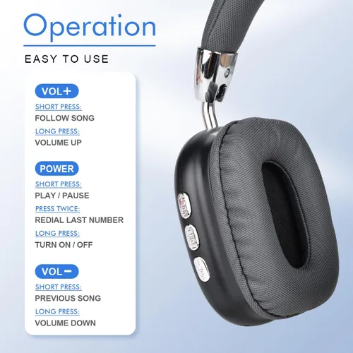 Vista 7 de AYI Auriculares inalámbricos Bluetooth de alta calidad con micrófono, sonido estéreo de alta fidelidad, plegable, recargable, compatible