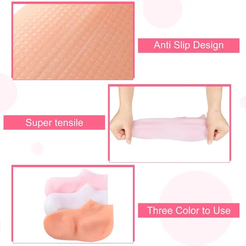 Vista 4 de SATINIOR 3 pares de calcetines de silicona para pies secos y agrietados, terapia de pies, spa, pedicura, calcetines de silicona reparadores