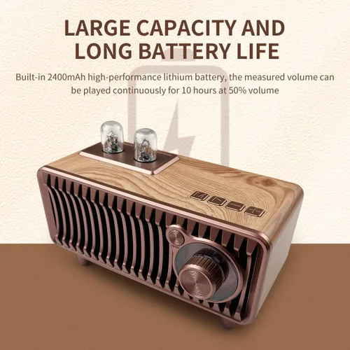 Vista 7 de CYBORIS Altavoz Bluetooth retro, radio vintage de madera natural Rotary FM Radio FM 20W altavoces duales estéreo, con disco U, tarjeta TF/función