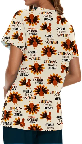 Vista 3 de Camiseta de manga corta con cuello en V para mujer, con estampado de calabaza Jack o Lanrern