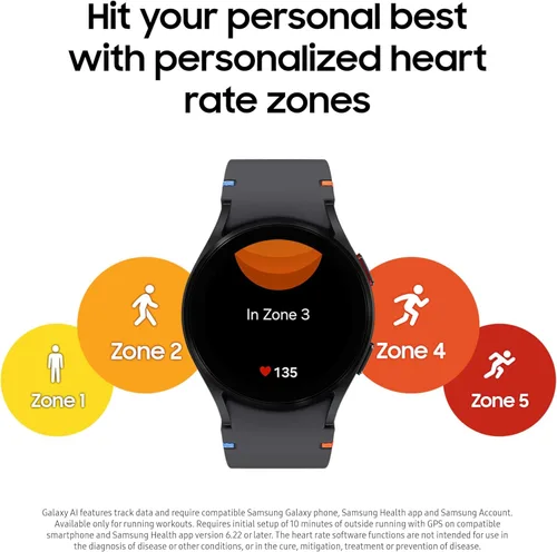 Vista 4 de Samsung Galaxy Watch FE 40mm Bluetooth AI Smartwatch con seguimiento de fitness, sensor BIA, zonas de frecuencia cardíaca personalizadas, monitor