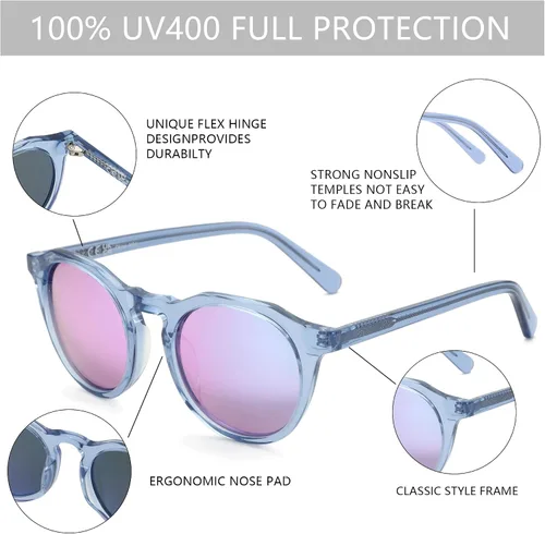 Vista 80 de ZENOTTIC Gafas de sol polarizadas redondas vintage para hombres y mujeres con protección UV400