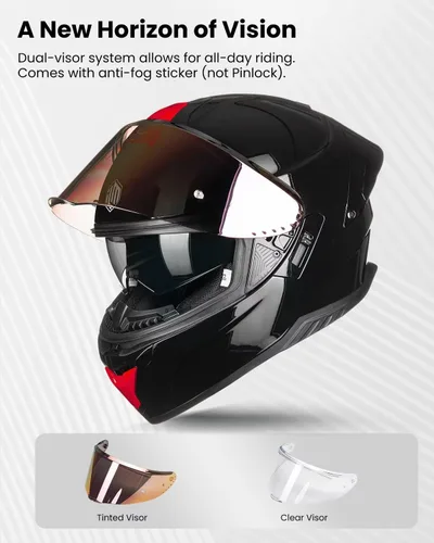 Vista 5 de ILM - Cascos de motocicleta de cara completa para adultos, hombres y mujeres, DOT, 2 deflectores, deportes de motor, doble visera