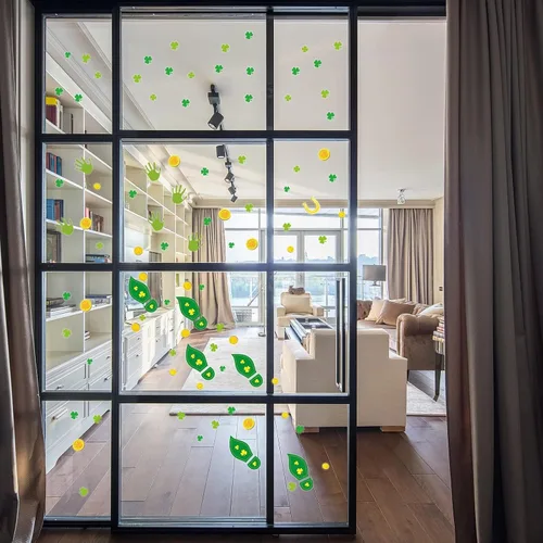 Vista 8 de Calcomanías de huellas de duende, 400 unidades, calcomanías de suelo del día de San Patricio para decoración de fiesta en el hogar, trébol fácil