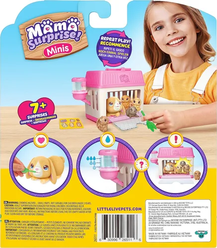 Vista 3 de Little Live Pets Paquete de juego de conejito bebé, colección de familia sorpresa de conejo mamá, regalos de Pascua desplegables interactivos