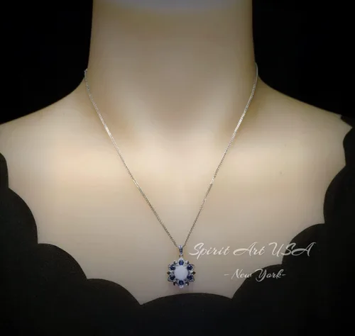 Vista 3 de Collar de ópalo – Colgante de flor de estrella de zafiro azul – 18 KGP @ Plata de ley – Piedra natal de octubre de septiembre – Joyería de ópalo