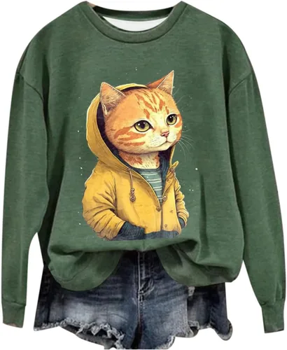 Vista 2 de Sudadera con capucha de moda para mujer, con estampado gráfico de gatoperro, cuello redondo, holgada, 2023, bolsillos de moda, tallas grandes
