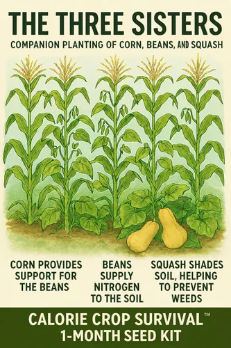 Vista 4 de Calorie Crop Survival Kit de semillas de 1 mes – Cultiva calorías de 30 días – Semillas de maíz, frijoles y calabaza – Polinización abierta