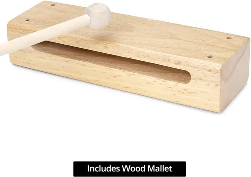 Vista 5 de QWORK Juego de instrumentos de percusión de madera, paquete de 2 bloques de sonido de madera con mazas, para conciertos, grabaciones y bandas