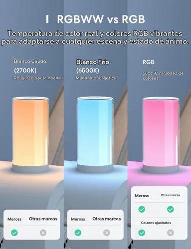 Vista 3 de meross Lámpara de mesa inteligente, lámpara de noche, compatible con Apple HomeKit, Siri, Amazon Alexa y SmartThings, blanco sintonizable