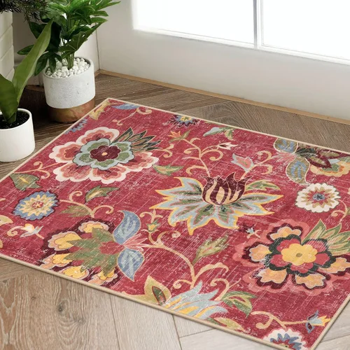 Vista 9 de Beeiva Alfombras florales de entrada, lavables para interiores, ultra fina, de 2 x 3 pies, antideslizante, para cocina, tapete de cachemira suave